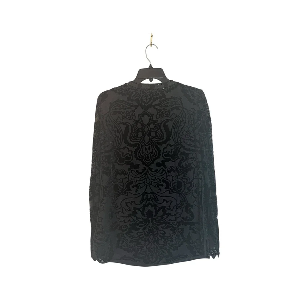Tory Burch Auden Tunic Top Size 2 Black Tie-Neck Embellished Velvet Brocade